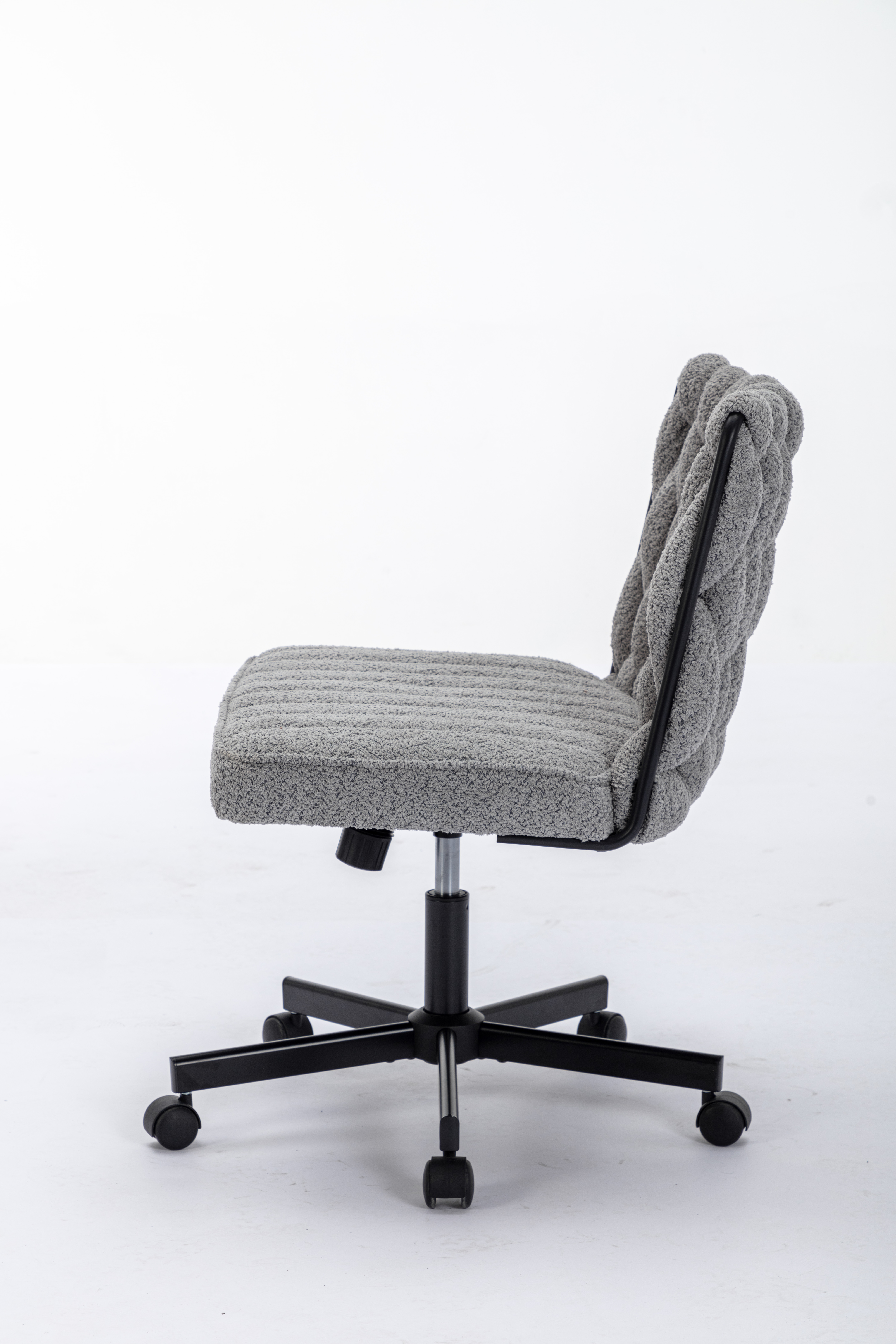Criss Cross Legged Office Desk Chair With Wheels, Modern Armless Desk Chair With Wide Seat, Home Office Chairs For Work, Meditation, Vanity,Grey_voghion.com